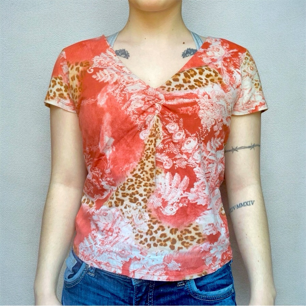Animal Print and Floral Mesh Short Sleeve Orange by AGB Byer California